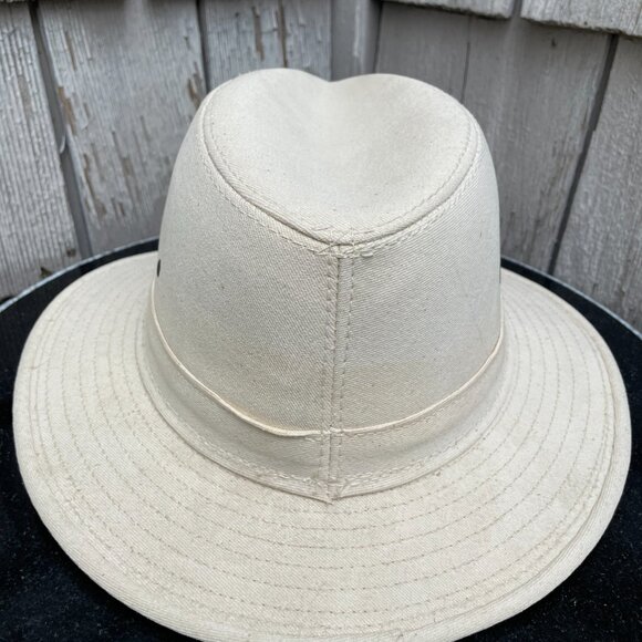 x2 Henschel Leather Fedora Hat Lot of 2 Vtg Brown and Cream Medium Made USA - Picture 12 of 16